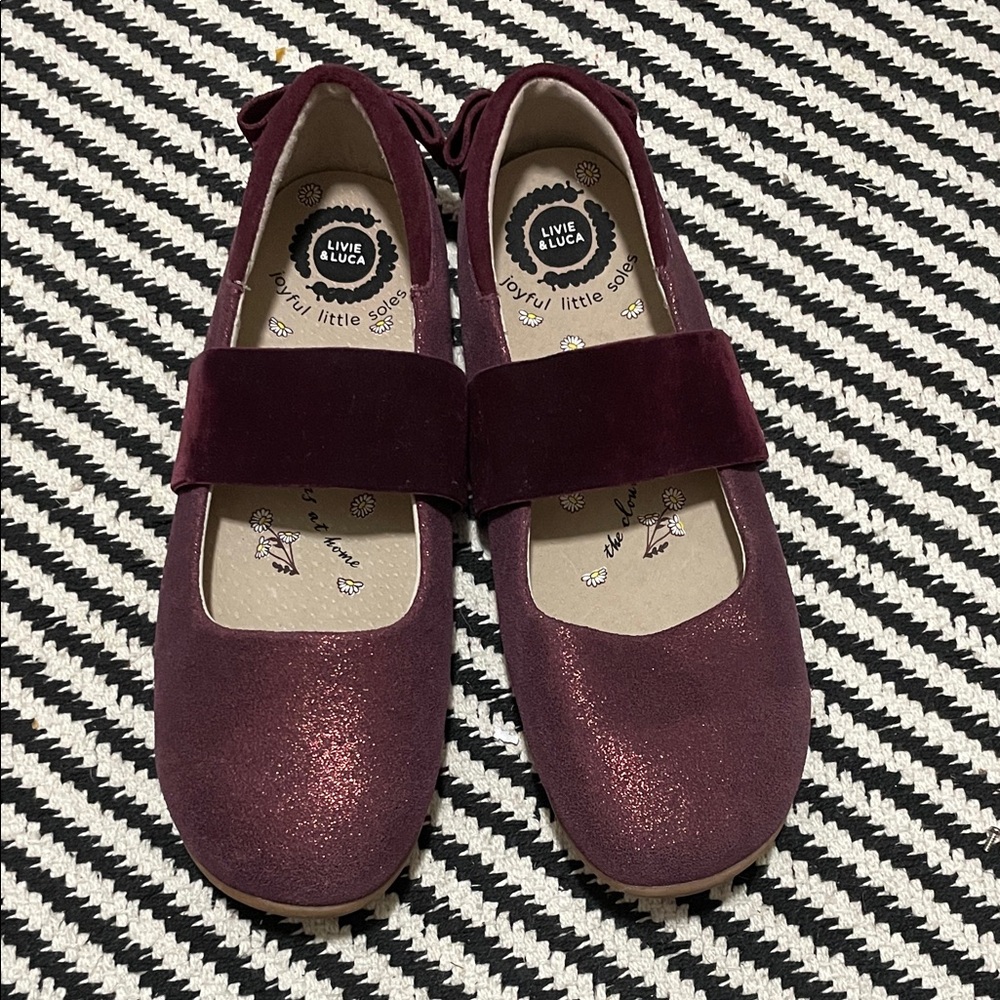 Livie & Luca Aria Ballet Flat Shimmery Plum Burgundy Girls Dress Shoes
